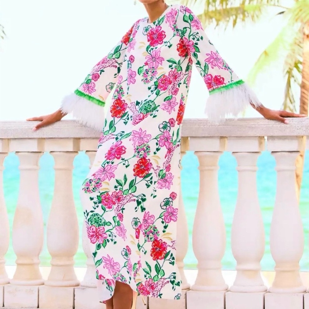 Lilly Pulitzer Nathalia 3/4 Sleeve Silk Embellished Maxi Dress